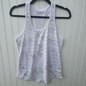 Zyia Active White & Gold Striped Raver Back Tank Top Womens XS